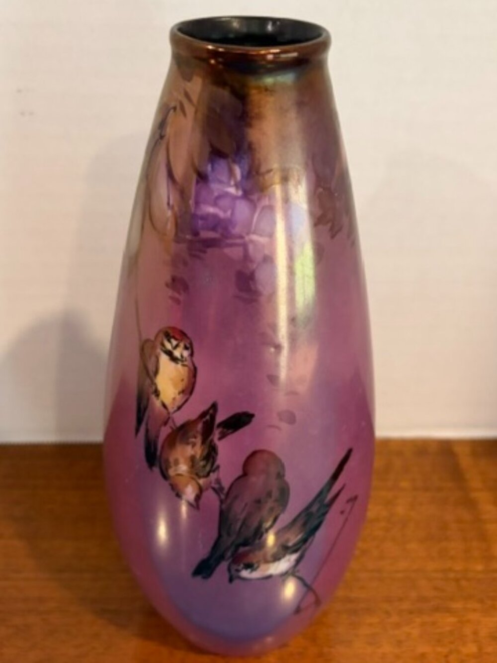 Antique Heinrich & Co Selb Bavaria Purple Birds Hand Painted Vase